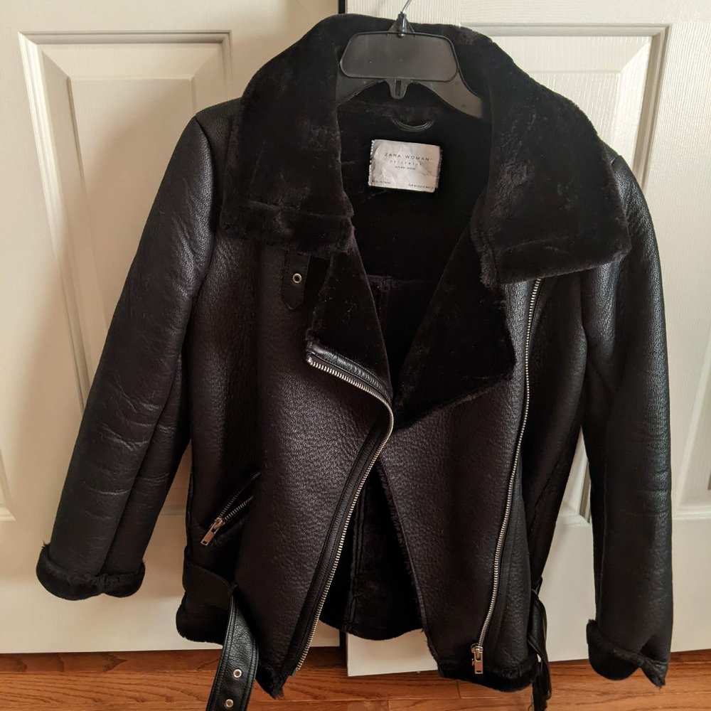 Zara Shearling Moto Jacket